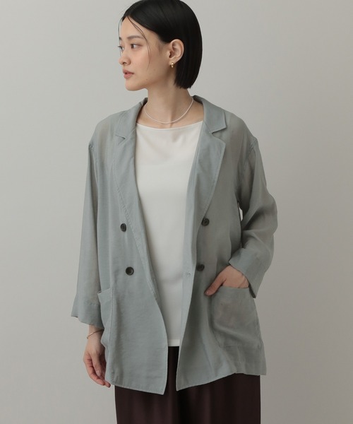 A part by（アパートバイ）の「レーヨンナイロンシアーシャツジャケット（テーラードジャケット・レディース・ブラウン/グレー系その他2/ライトブルー・FREE）」の18枚目の写真