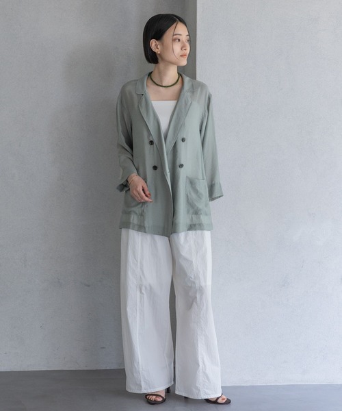 y*n様 クラネ シアーテーラードジャケットシャツ ミント シルク混 セール】レーヨンナイロンシアーシャツジャケット（テーラード