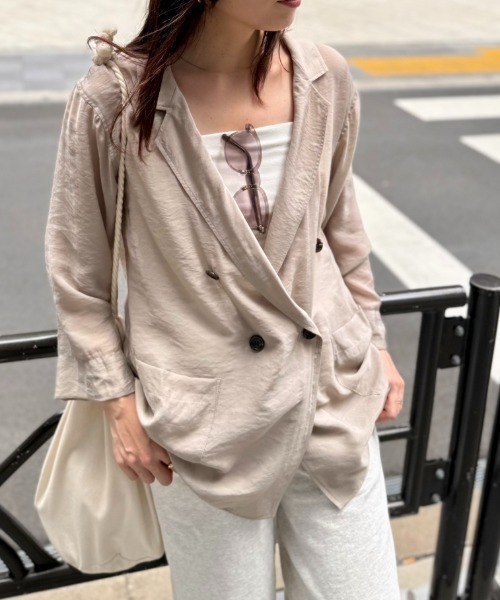 セール】レーヨンナイロンシアーシャツジャケット（テーラード