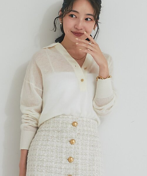 La boutique BonBon（ラブティックボンボン）の「【お上品なシアー感】モヘア混シアーポロニット（ニット/セーター・レディース・オフホワイト/ピンク/ライトグレー・FREE）」の10枚目の写真