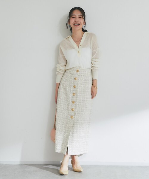 La boutique BonBon（ラブティックボンボン）の「【お上品なシアー感】モヘア混シアーポロニット（ニット/セーター・レディース・オフホワイト/ピンク/ライトグレー・FREE）」の13枚目の写真