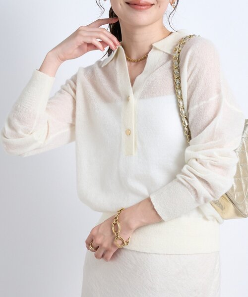 La boutique BonBon（ラブティックボンボン）の「【お上品なシアー感】モヘア混シアーポロニット（ニット/セーター・レディース・オフホワイト/ピンク/ライトグレー・FREE）」の16枚目の写真