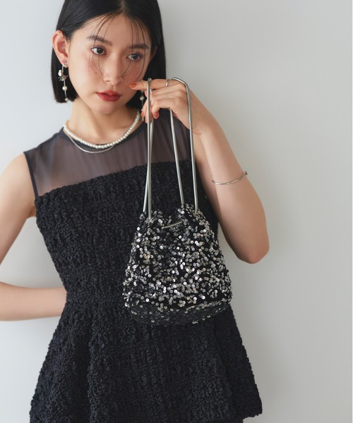 RUIRUE BOUTIQUE(ルイルエブティック)の「2way スパンコール 巾着 パーティーバッグ | レディース 結婚式 パーティー オケージョン セレモニー フォーマル お呼ばれ ハンドバッグ ショルダーバッグ(ハンドバッグ・レディース・ブラックミックス/グレー/シルバー/ブラック・FREE)」の7枚目の写真
