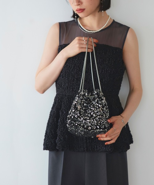 RUIRUE BOUTIQUE(ルイルエブティック)の「2way スパンコール 巾着 パーティーバッグ | レディース 結婚式 パーティー オケージョン セレモニー フォーマル お呼ばれ ハンドバッグ ショルダーバッグ(ハンドバッグ・レディース・ブラックミックス/グレー/シルバー/ブラック・FREE)」の8枚目の写真