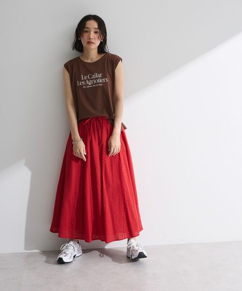 Green　Parks（グリーンパークス）の「ノースリーブフェミニンロゴプルオーバー（タンクトップ・レディース・ネイビー/ブラウン/ブルー/オフホワイト・FREE）」の6枚目の写真