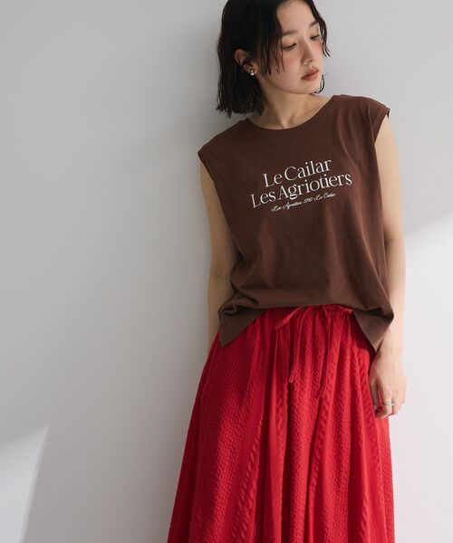 Green　Parks（グリーンパークス）の「ノースリーブフェミニンロゴプルオーバー（タンクトップ・レディース・ネイビー/ブラウン/ブルー/オフホワイト・FREE）」の9枚目の写真