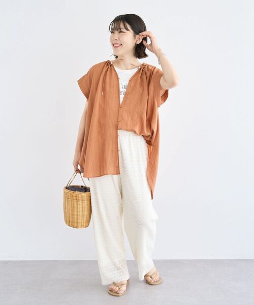 Green　Parks（グリーンパークス）の「ノースリーブフェミニンロゴプルオーバー（タンクトップ・レディース・ネイビー/ブラウン/ブルー/オフホワイト・FREE）」の18枚目の写真