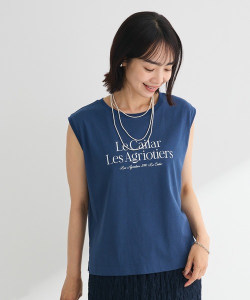 Green　Parks（グリーンパークス）の「ノースリーブフェミニンロゴプルオーバー（タンクトップ・レディース・ネイビー/ブラウン/ブルー/オフホワイト・FREE）」の3枚目の写真