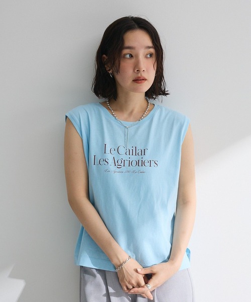 Green　Parks（グリーンパークス）の「ノースリーブフェミニンロゴプルオーバー（タンクトップ・レディース・ネイビー/ブラウン/ブルー/オフホワイト・FREE）」の4枚目の写真