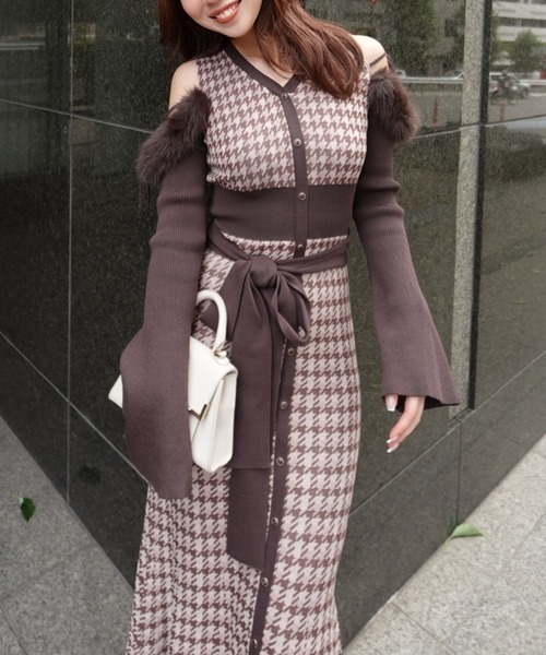 2025AW】many wayフェイクファージャガードニットワンピース 秋