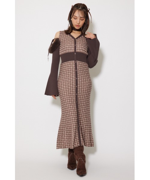 【^_^】many wayショルダーフェイクファーニットワンピース rienda | many wayショルダーフェイクファーニットワンピース