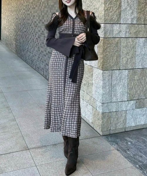 2025AW】many wayフェイクファージャガードニットワンピース 秋