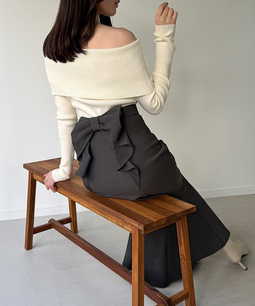 junoah（ジュノア）の「バックリボンマーメイドスカート（裏地無し）（スカート・レディース・ブラック/ダークベージュ/ダークグレー/ブラウン/ボルドー・LARGE/MEDIUM/SMALL/X-LARGE）」の6枚目の写真