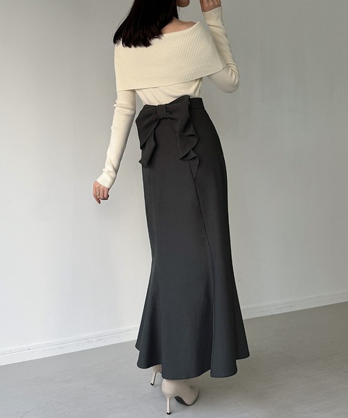 junoah（ジュノア）の「バックリボンマーメイドスカート（裏地無し）（スカート・レディース・ブラック/ダークベージュ/ダークグレー/ブラウン/ボルドー・LARGE/MEDIUM/SMALL/X-LARGE）」の8枚目の写真