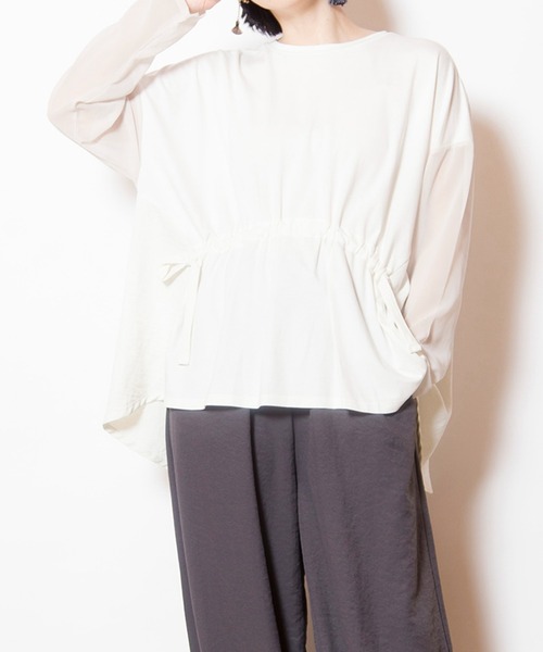 OSMOSIS(オズモーシス)の「切替ギャザーTシャツ(Tシャツ/カットソー・レディース・アイボリー/グレー/ブラック・ONE SIZE)」の2枚目の写真