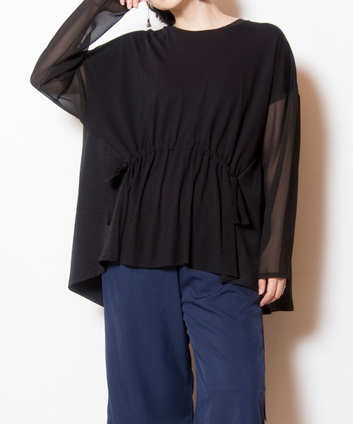 OSMOSIS(オズモーシス)の「切替ギャザーTシャツ(Tシャツ/カットソー・レディース・アイボリー/グレー/ブラック・ONE SIZE)」の1枚目の写真