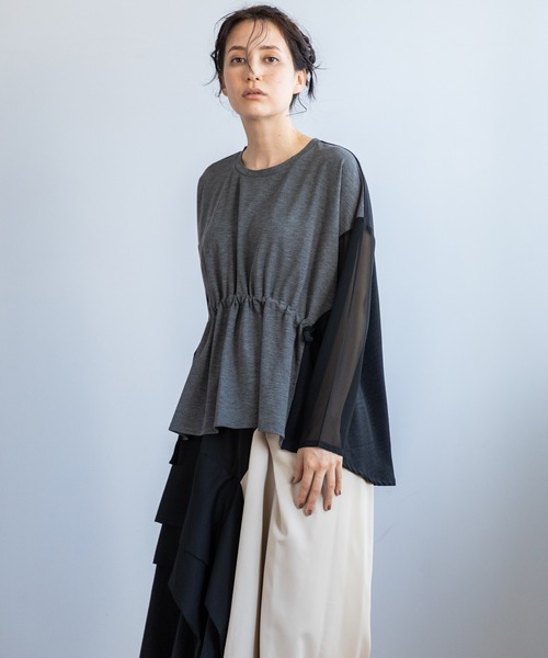 OSMOSIS(オズモーシス)の「切替ギャザーTシャツ(Tシャツ/カットソー・レディース・アイボリー/グレー/ブラック・ONE SIZE)」の19枚目の写真