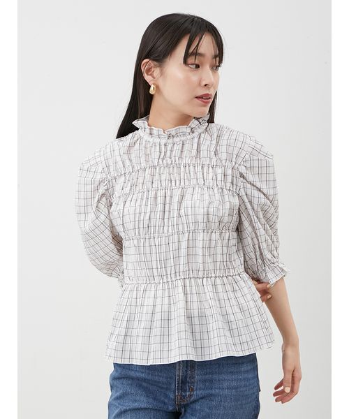 mila owen シャーリングペプラムフリルブラウス シャーリングペプラムフリルブラウス（シャツ/ブラウス）｜Mila