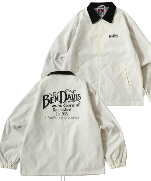 BEN DAVIS（ベンデイビス）の「BEN DAVIS/ベンデイビス OLD SIGN COACHES JACKET/オーバーサイズ バックプリント コーチジャケット/襟コーデュロイ ハンティング ジャケット/レディース メンズ（ナイロンジャケット・メンズ・オフホワイト/ブラック/ブラウン/チャコール・XL/M/L）」の2枚目の写真
