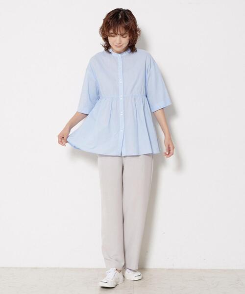 Dessin(デッサン)の「【洗える/体型カバー】バンドカラーペプラムブラウス(シャツ/ブラウス・レディース・ライトブルー/ブルー系7/ブラック系2・01/02/03)」の10枚目の写真