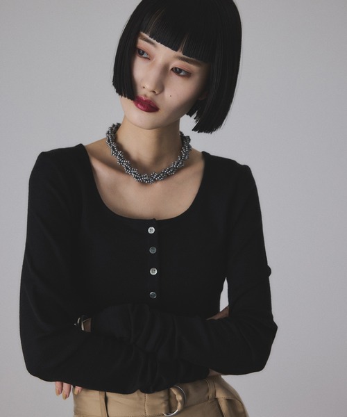 ヘンリーネックカットオフウールプルオーバー（Tシャツ