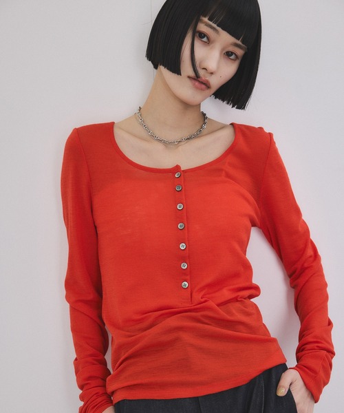 セール】ヘンリーネックカットオフウールプルオーバー（Tシャツ