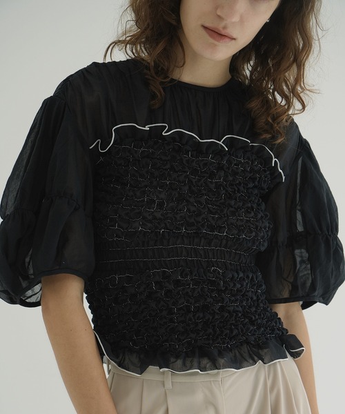クラネ COLOR STITCHED SHIRRING TOPS サイズ1 CLANE COLOR STITCHED SHIRRING TOPS（その他トップス）｜CLANE