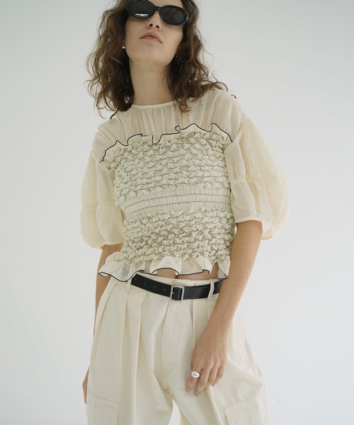 パピ　CLANE シャツ CLANE - パネルフラワーシャツ - PANEL FLOWER SHIRT IVORY