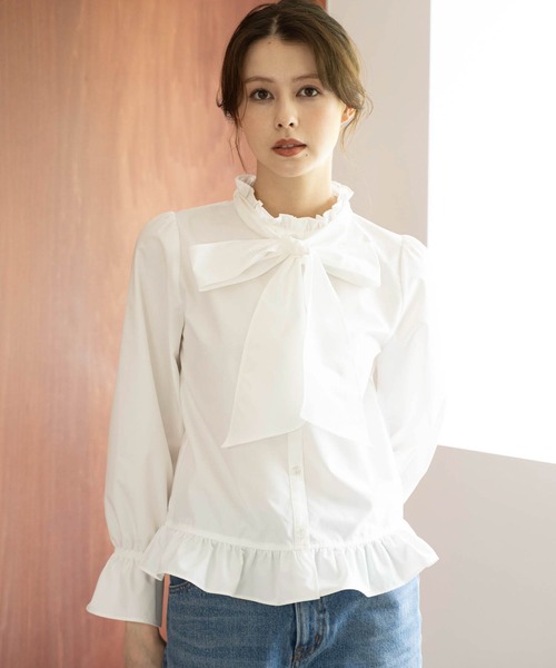 NOELA(ノエラ)の「ボウタイフリルブラウス(シャツ/ブラウス・レディース・ブラック/オフホワイト・フリー)」の1枚目の写真