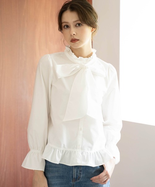 NOELA(ノエラ)の「ボウタイフリルブラウス(シャツ/ブラウス・レディース・ブラック/オフホワイト・フリー)」の9枚目の写真