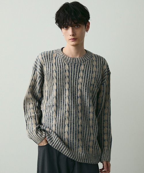Shoowtime（ショウタイム）の「Jacquard Crewneck Knit / ジャガードクルーネックニット（ニット/セーター・メンズ・ブラック系/ブルー系・MEDIUM/LARGE）」の7枚目の写真
