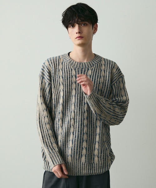 Shoowtime（ショウタイム）の「Jacquard Crewneck Knit / ジャガードクルーネックニット（ニット/セーター・メンズ・ブラック系/ブルー系・MEDIUM/LARGE）」の8枚目の写真