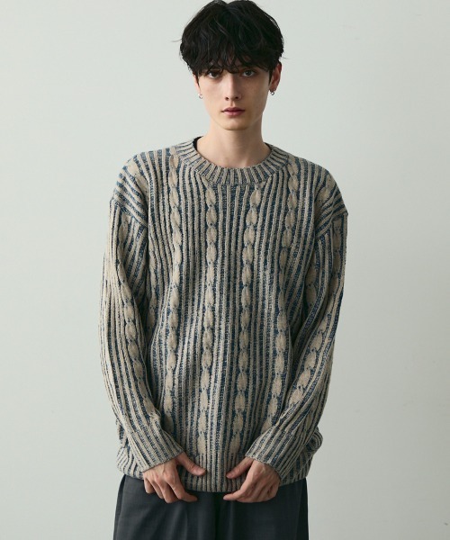 Shoowtime（ショウタイム）の「Jacquard Crewneck Knit / ジャガードクルーネックニット（ニット/セーター・メンズ・ブラック系/ブルー系・MEDIUM/LARGE）」の9枚目の写真