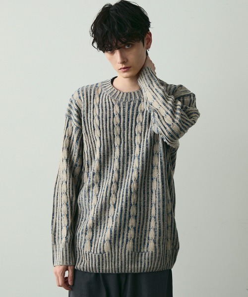 Shoowtime（ショウタイム）の「Jacquard Crewneck Knit / ジャガードクルーネックニット（ニット/セーター・メンズ・ブラック系/ブルー系・MEDIUM/LARGE）」の10枚目の写真