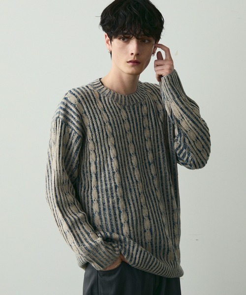 Shoowtime（ショウタイム）の「Jacquard Crewneck Knit / ジャガードクルーネックニット（ニット/セーター・メンズ・ブラック系/ブルー系・MEDIUM/LARGE）」の11枚目の写真