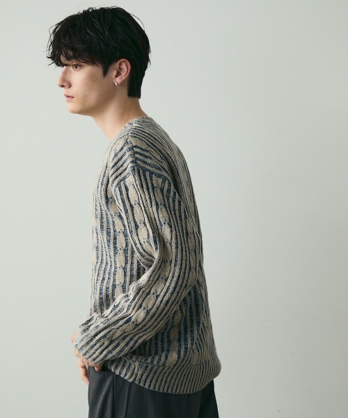 Shoowtime（ショウタイム）の「Jacquard Crewneck Knit / ジャガードクルーネックニット（ニット/セーター・メンズ・ブラック系/ブルー系・MEDIUM/LARGE）」の12枚目の写真