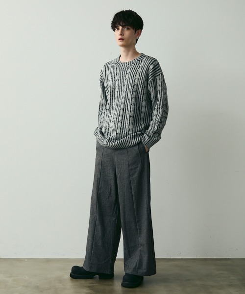 Shoowtime（ショウタイム）の「Jacquard Crewneck Knit / ジャガードクルーネックニット（ニット/セーター・メンズ・ブラック系/ブルー系・MEDIUM/LARGE）」の4枚目の写真