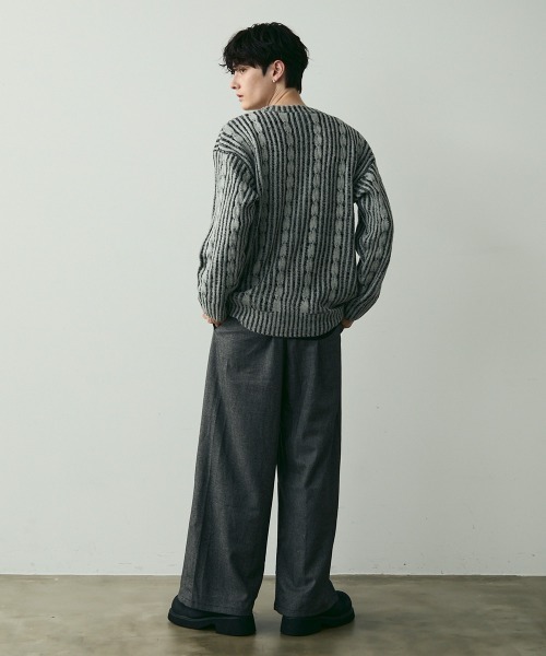 Shoowtime（ショウタイム）の「Jacquard Crewneck Knit / ジャガードクルーネックニット（ニット/セーター・メンズ・ブラック系/ブルー系・MEDIUM/LARGE）」の6枚目の写真