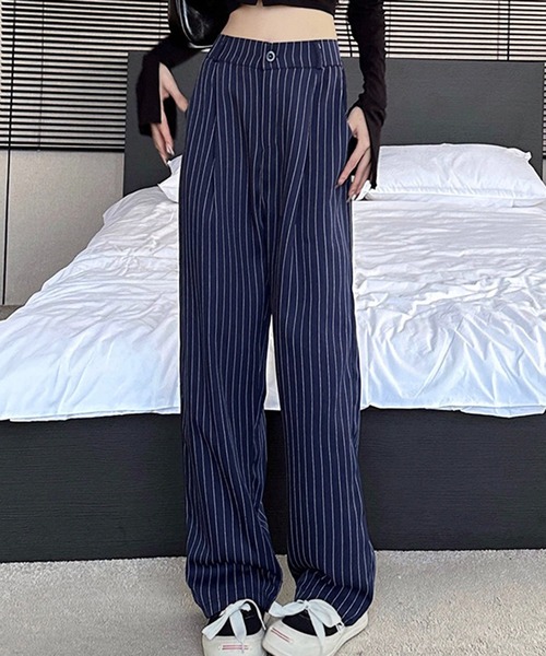 VIBGYOR（ヴィブジョー）の「美脚ストライプワイドパンツ／きれいめルーズシルエット(CZ)（その他パンツ・レディース・グレー/ネイビー/ブラック・LARGE/MEDIUM）」の2枚目の写真