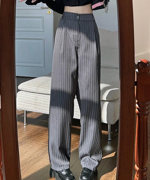 VIBGYOR（ヴィブジョー）の「美脚ストライプワイドパンツ／きれいめルーズシルエット(CZ)（その他パンツ・レディース・グレー/ネイビー/ブラック・LARGE/MEDIUM）」の4枚目の写真