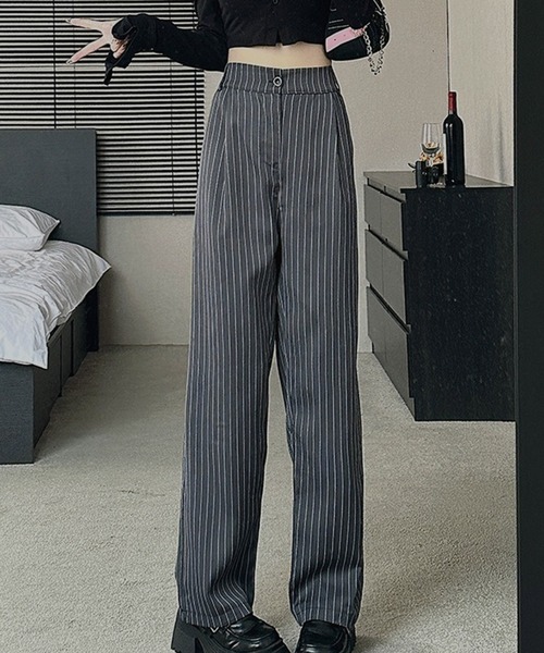 VIBGYOR（ヴィブジョー）の「美脚ストライプワイドパンツ／きれいめルーズシルエット(CZ)（その他パンツ・レディース・グレー/ネイビー/ブラック・LARGE/MEDIUM）」の5枚目の写真