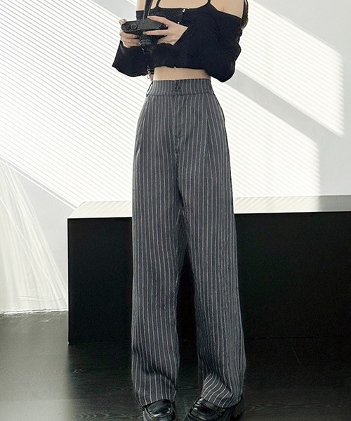 VIBGYOR（ヴィブジョー）の「美脚ストライプワイドパンツ／きれいめルーズシルエット(CZ)（その他パンツ・レディース・グレー/ネイビー/ブラック・LARGE/MEDIUM）」の6枚目の写真