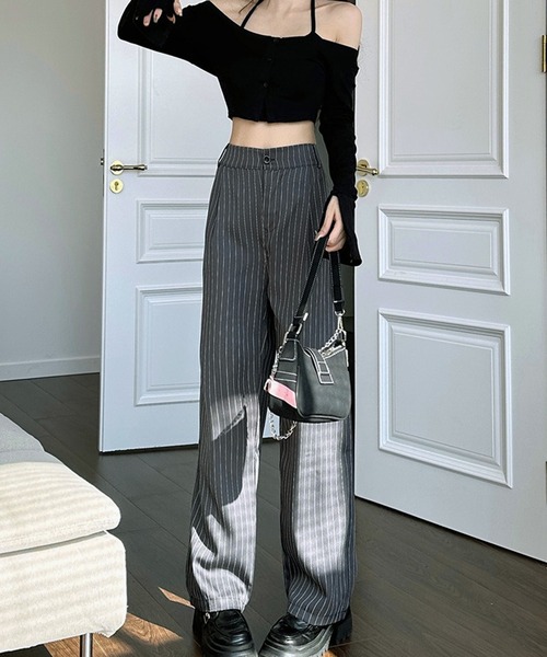 VIBGYOR（ヴィブジョー）の「美脚ストライプワイドパンツ／きれいめルーズシルエット(CZ)（その他パンツ・レディース・グレー/ネイビー/ブラック・LARGE/MEDIUM）」の7枚目の写真