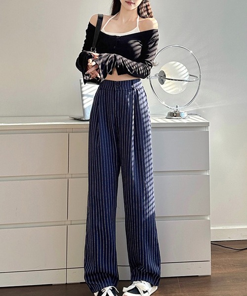 VIBGYOR（ヴィブジョー）の「美脚ストライプワイドパンツ／きれいめルーズシルエット(CZ)（その他パンツ・レディース・グレー/ネイビー/ブラック・LARGE/MEDIUM）」の8枚目の写真