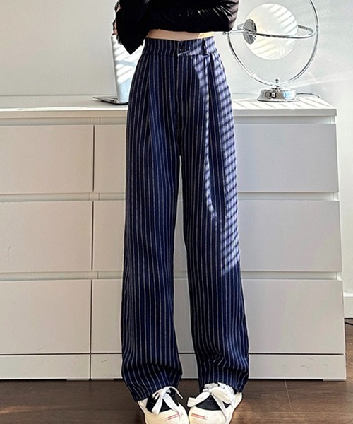 VIBGYOR（ヴィブジョー）の「美脚ストライプワイドパンツ／きれいめルーズシルエット(CZ)（その他パンツ・レディース・グレー/ネイビー/ブラック・LARGE/MEDIUM）」の9枚目の写真