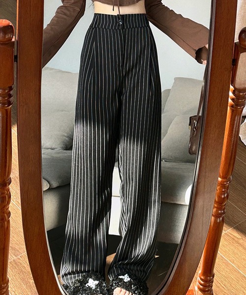 VIBGYOR（ヴィブジョー）の「美脚ストライプワイドパンツ／きれいめルーズシルエット(CZ)（その他パンツ・レディース・グレー/ネイビー/ブラック・LARGE/MEDIUM）」の12枚目の写真