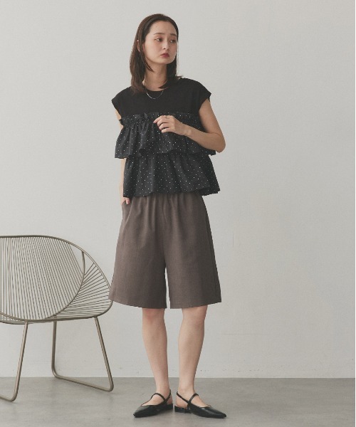 ad thie(アドティエ)の「ポルカドット ティアードフリルトップス(Tシャツ/カットソー・レディース・オフホワイト/ブラック・FREE)」の4枚目の写真
