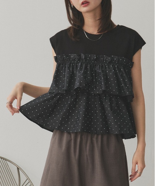 ad thie(アドティエ)の「ポルカドット ティアードフリルトップス(Tシャツ/カットソー・レディース・オフホワイト/ブラック・FREE)」の8枚目の写真