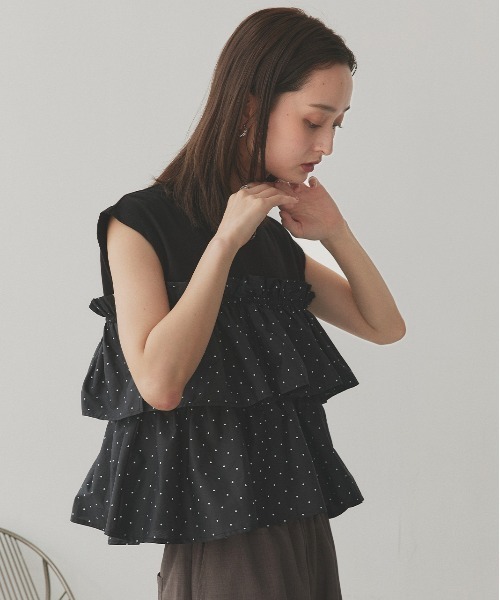 ad thie(アドティエ)の「ポルカドット ティアードフリルトップス(Tシャツ/カットソー・レディース・オフホワイト/ブラック・FREE)」の9枚目の写真
