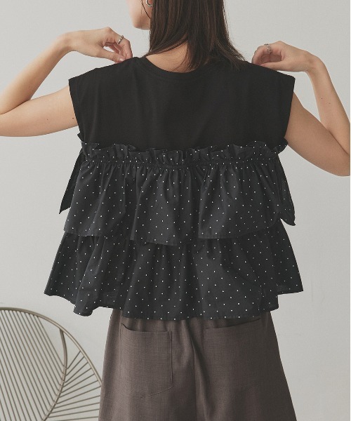 ad thie(アドティエ)の「ポルカドット ティアードフリルトップス(Tシャツ/カットソー・レディース・オフホワイト/ブラック・FREE)」の10枚目の写真